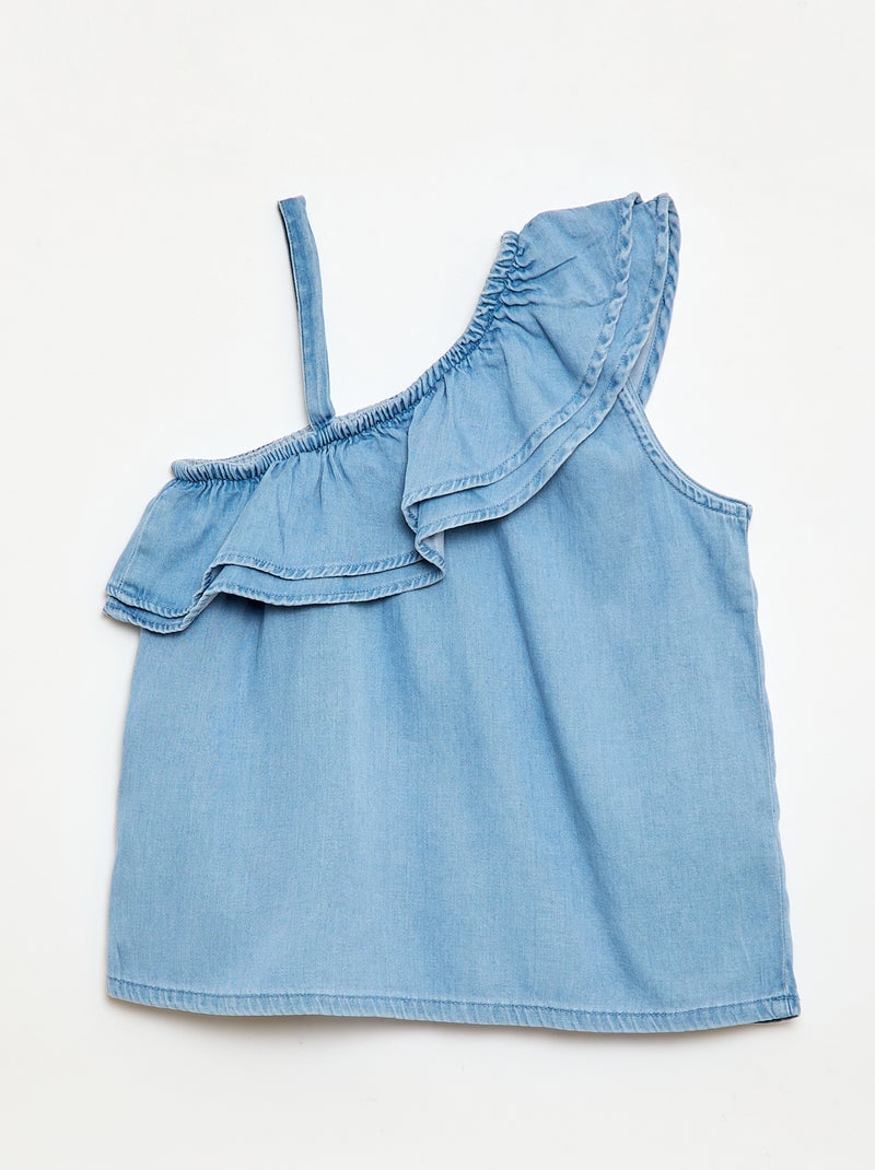 Asymmetrische top met bandjes en kraag met ruches Blauw - Kiabi