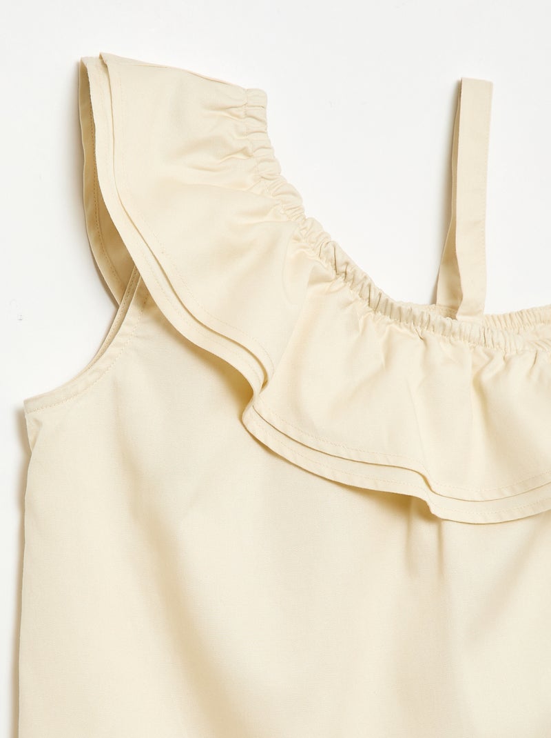 Asymmetrische top met bandjes en kraag met ruches Wit - Kiabi