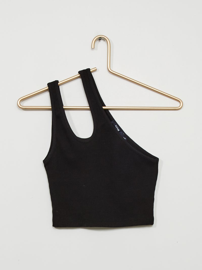 Asymmetrische top met ribtextuur zwart - Kiabi