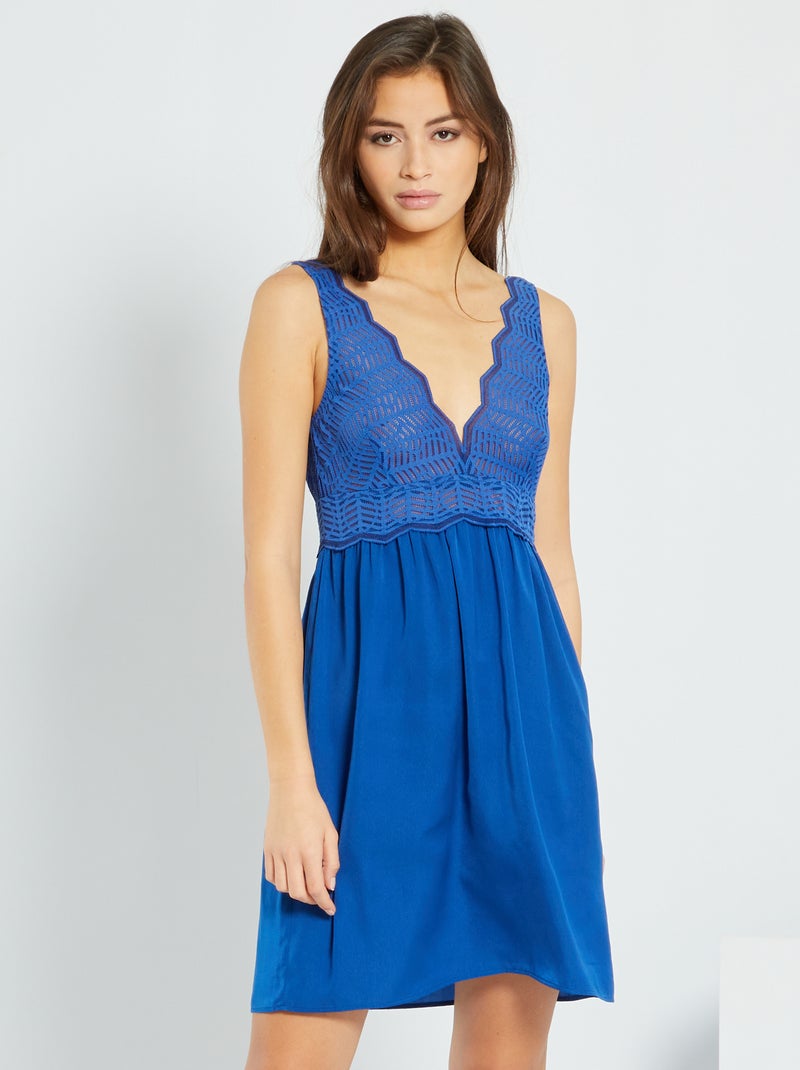 Babydoll met laag uitgesneden decolleté BLAUW - Kiabi