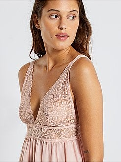 Babydoll van microvezel en kant - Kiabi