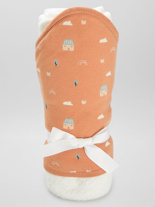 Badcape van badstof met capuchon en print - Kiabi