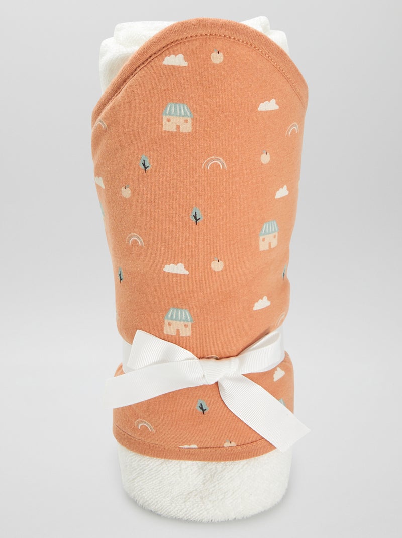 Badcape van badstof met capuchon en print BRUIN - Kiabi
