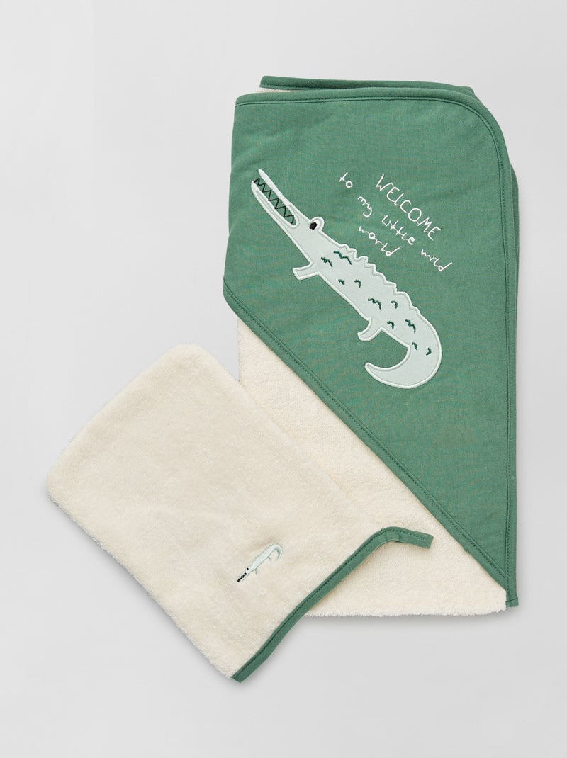 Badcape + washandje GROEN - Kiabi