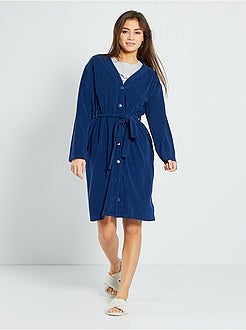 Sale Sale Schiet na douche of net uit bed snel in een mooie badjas, lang of  kort - blauw - Kiabi