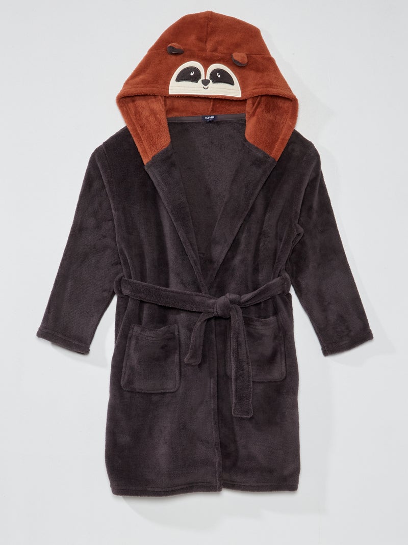 Badjas van fleecestof met capuchon BRUIN - Kiabi