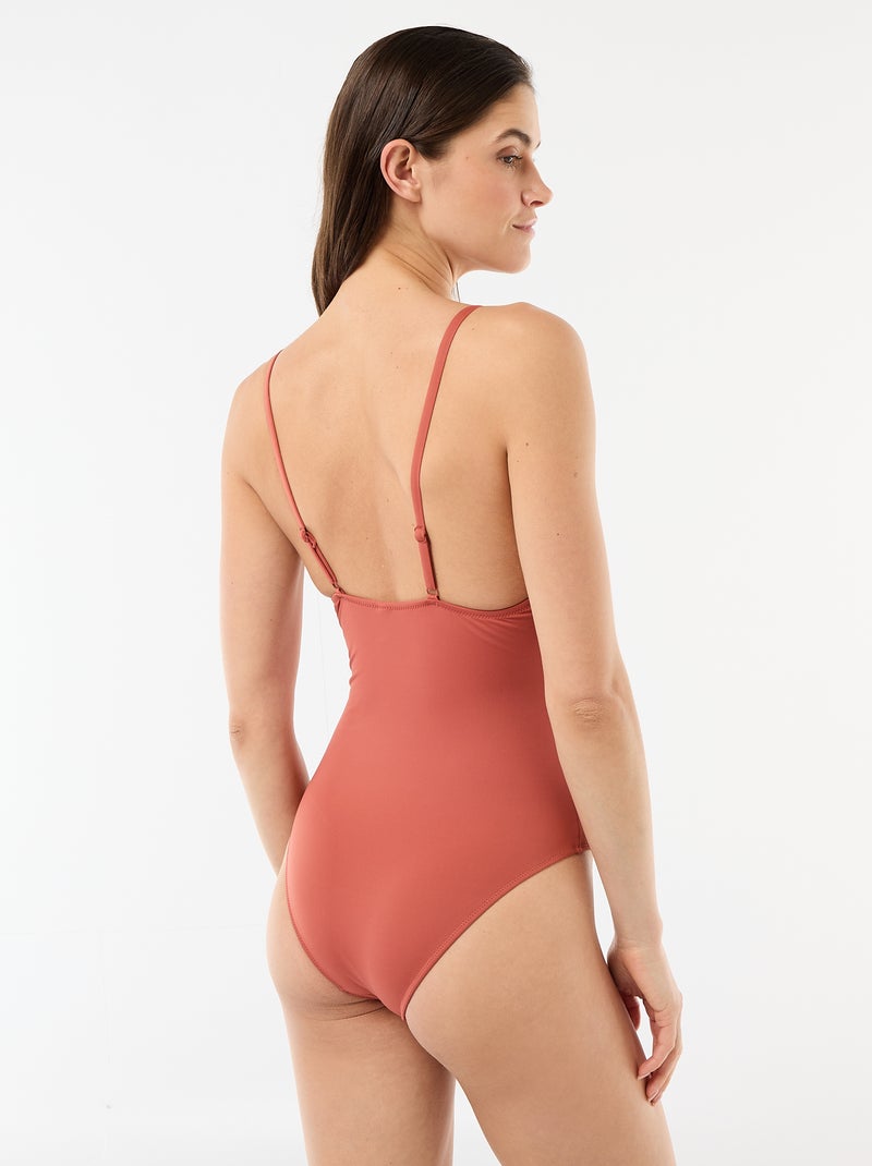 Badpak 1-delig met diep decolleté en sieraad Rood - Kiabi