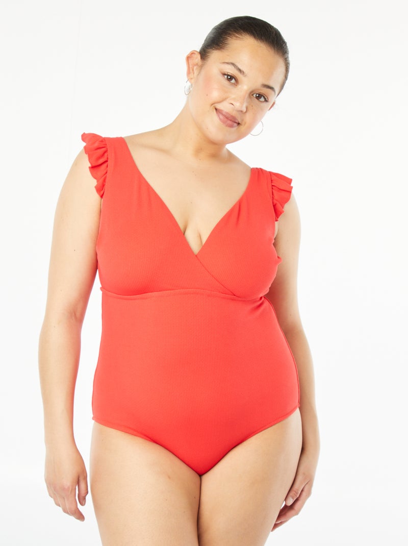 Badpak met ruches ROOD - Kiabi