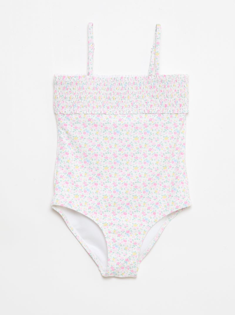 Badpak met smockwerk en scrunchie Wit - Kiabi