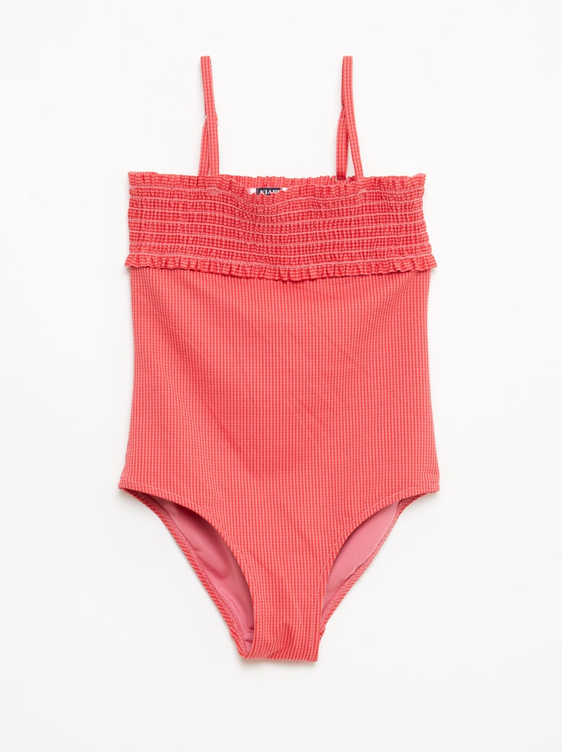 Badpak met smockwerk + scrunchie - 1-delig Rood - Kiabi