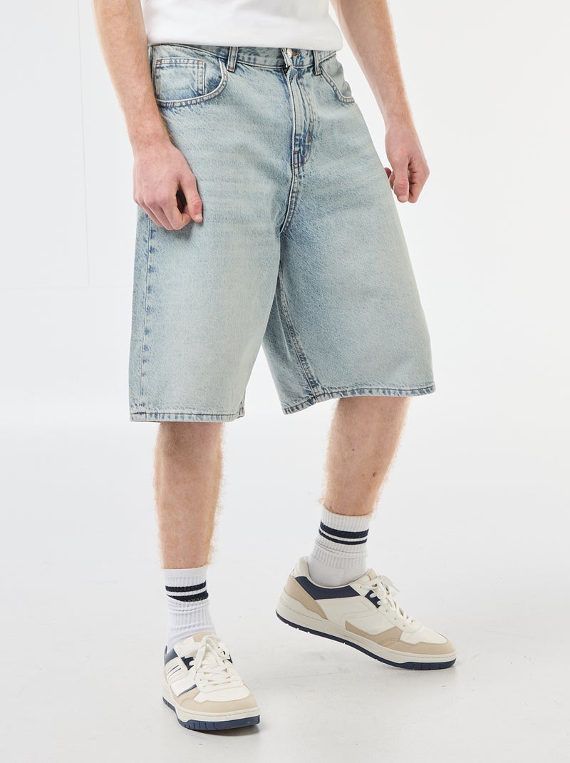Baggy denim bermuda van katoen Blauw - Kiabi