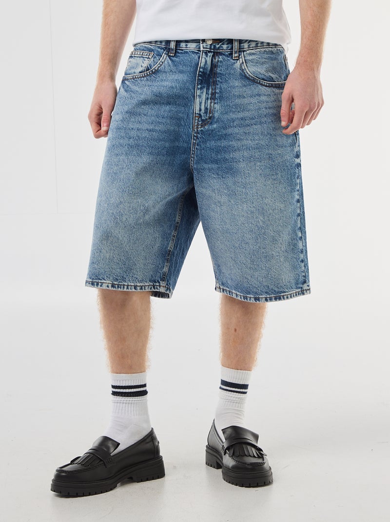 Baggy denim bermuda van katoen Blauw - Kiabi