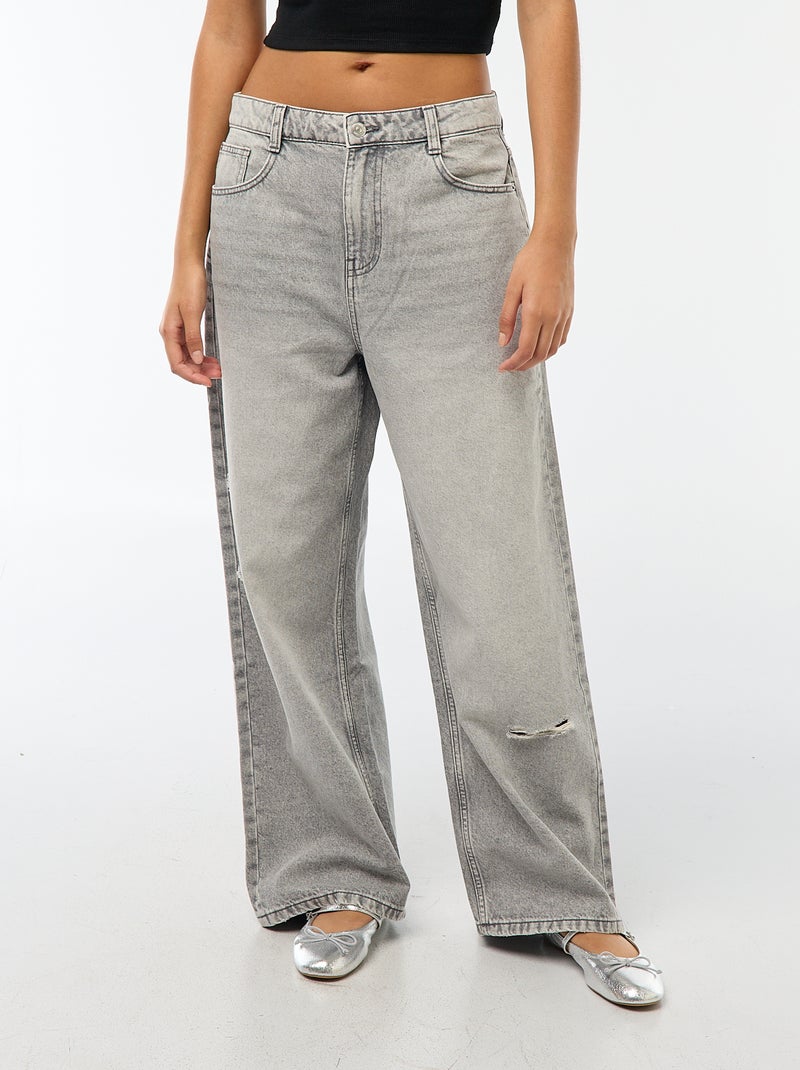 Baggy jeans met 5 zakken en lage taille Grijs - Kiabi