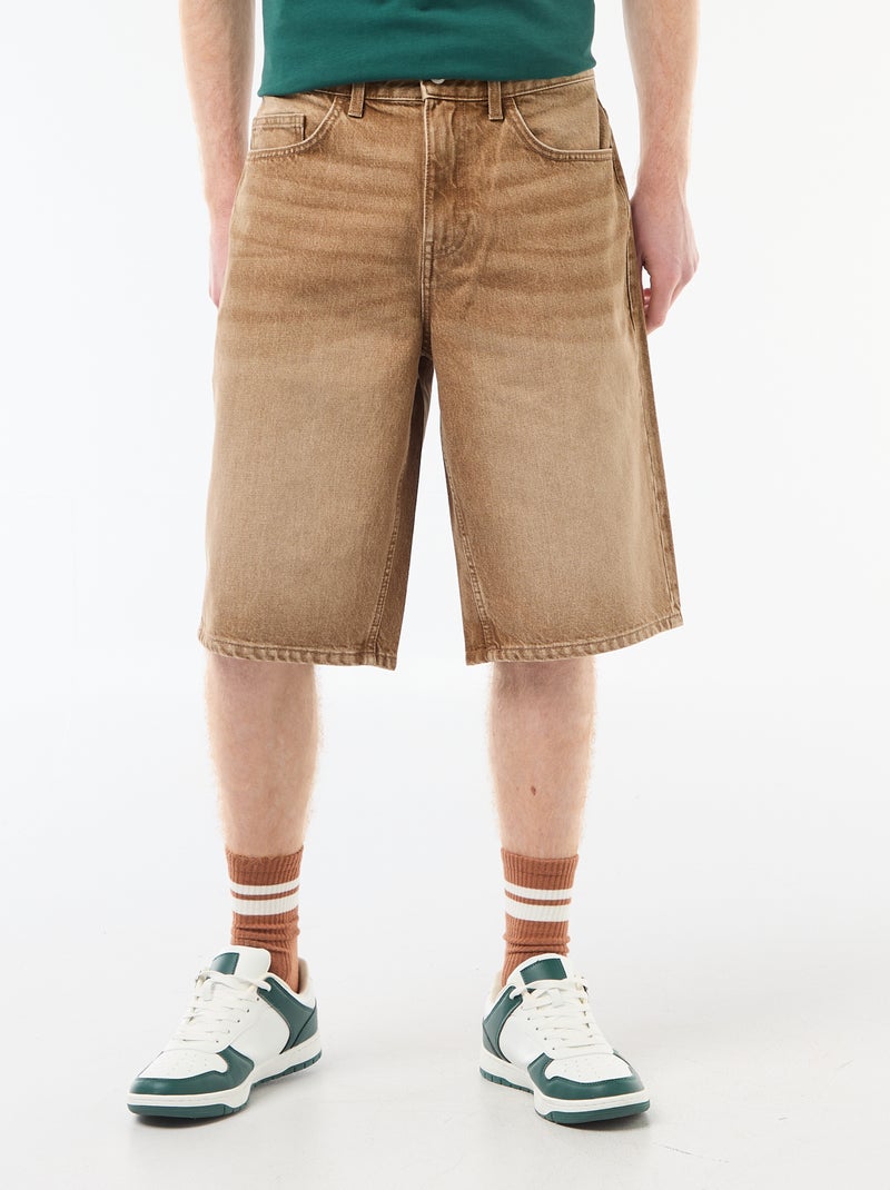 Baggy short met origineel effect van katoen Bruin - Kiabi