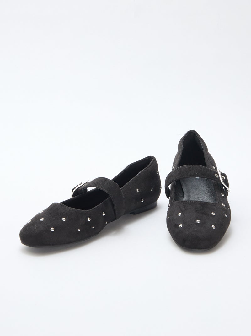 Ballerina's met bandjes en studeffect Zwart - Kiabi