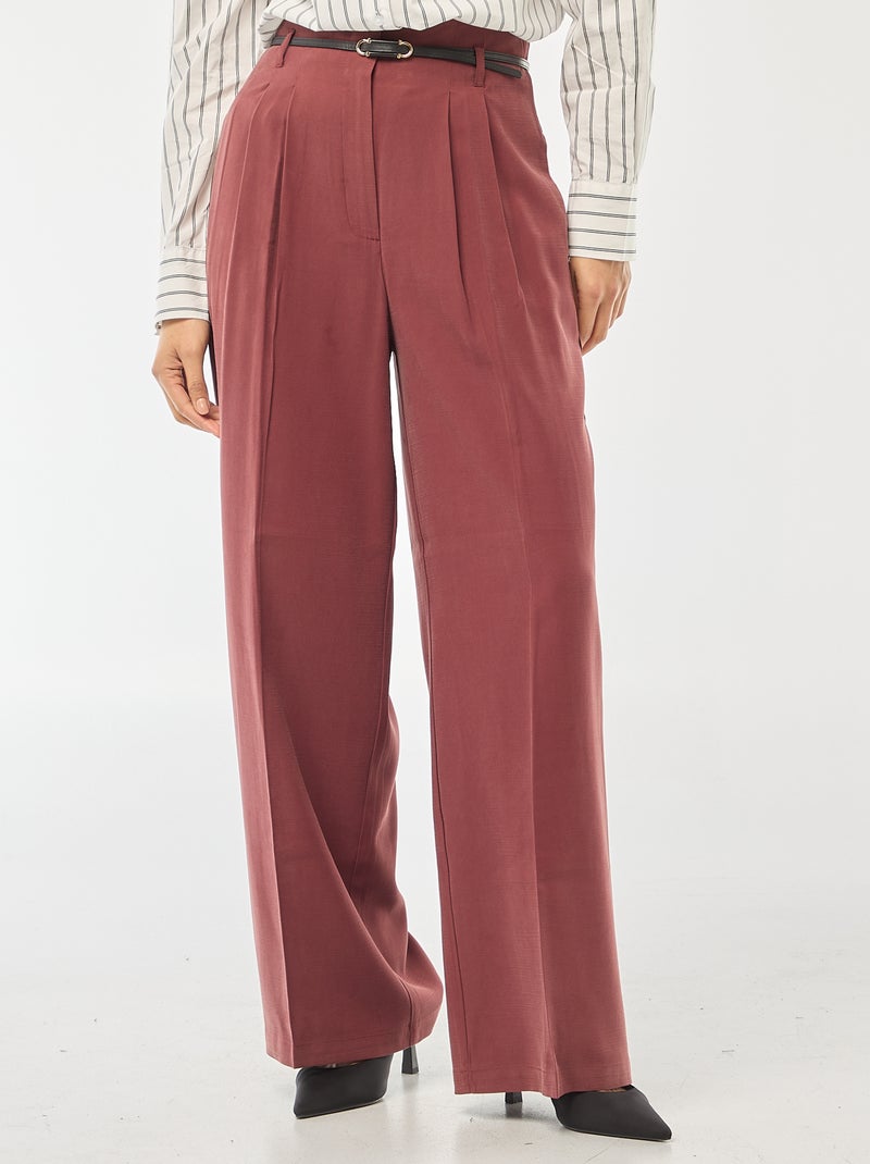 Bandplooibroek met ceintuur Rood - Kiabi