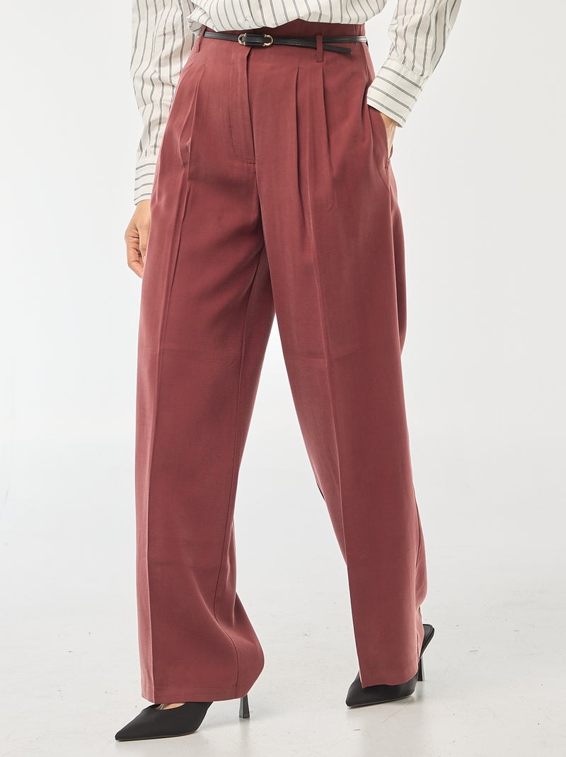 Bandplooibroek met ceintuur Rood - Kiabi