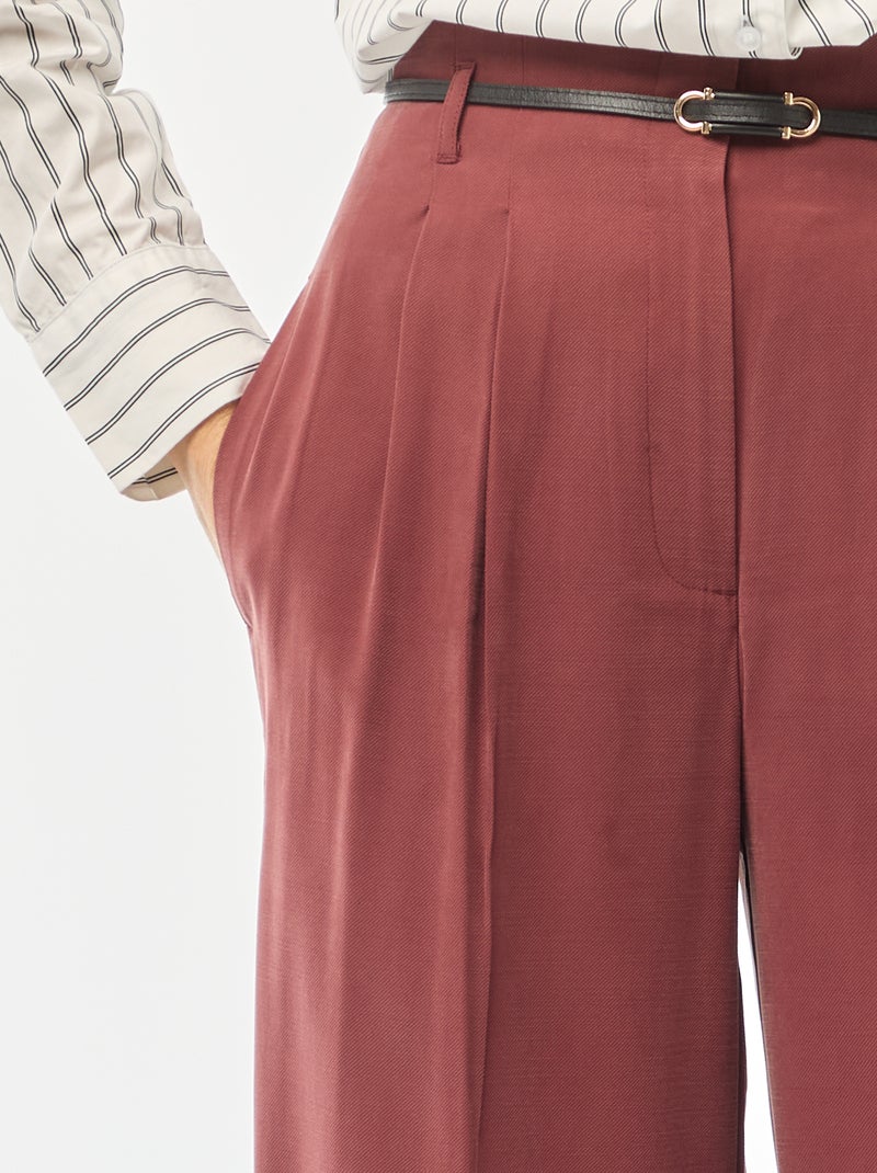 Bandplooibroek met ceintuur Rood - Kiabi