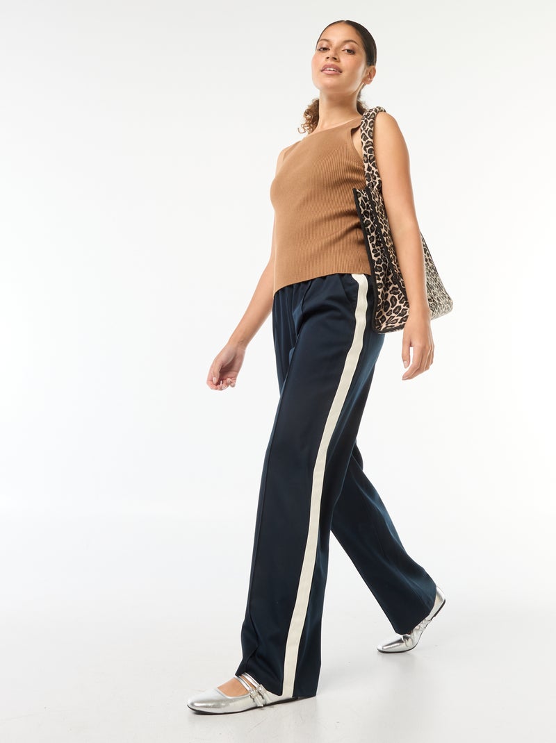 Bandplooibroek met zijstrepen Blauw - Kiabi