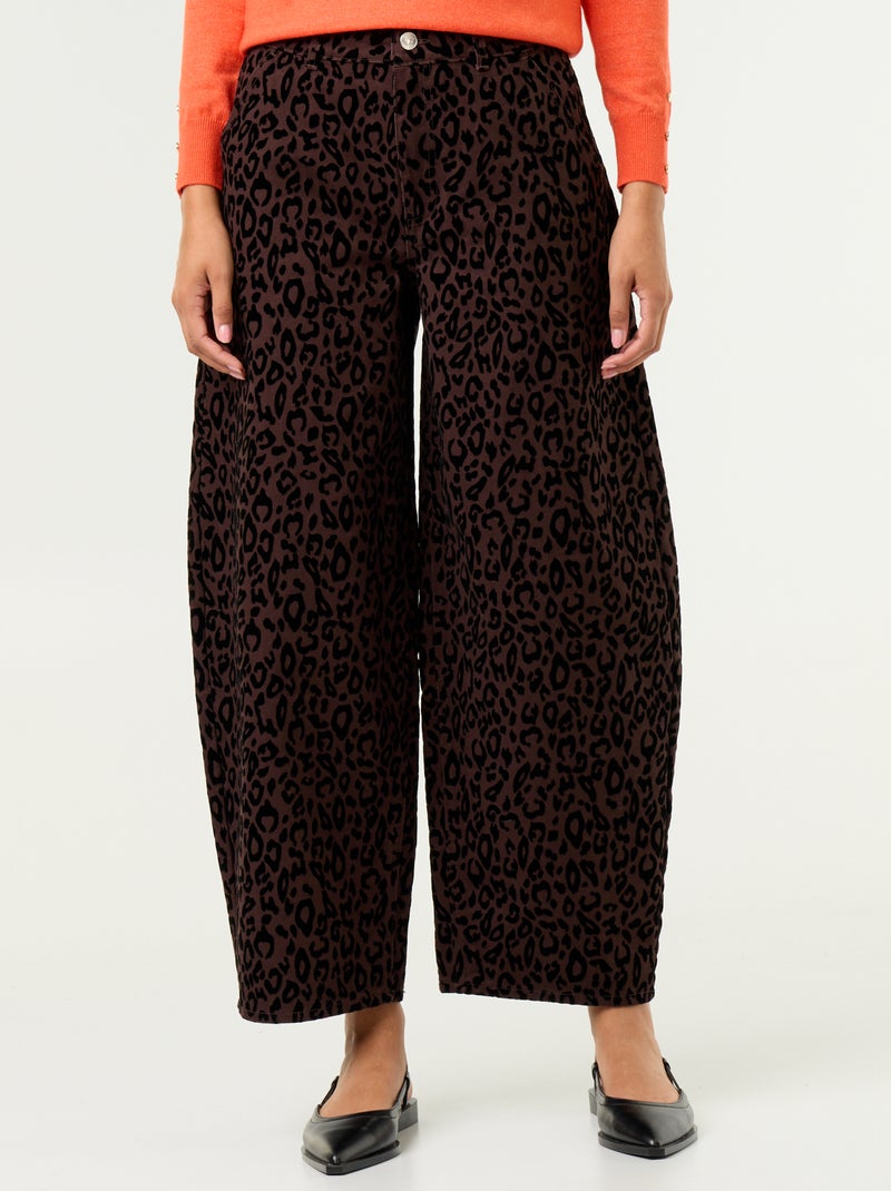 Barrel fit-broek met flockprint Bruin - Kiabi