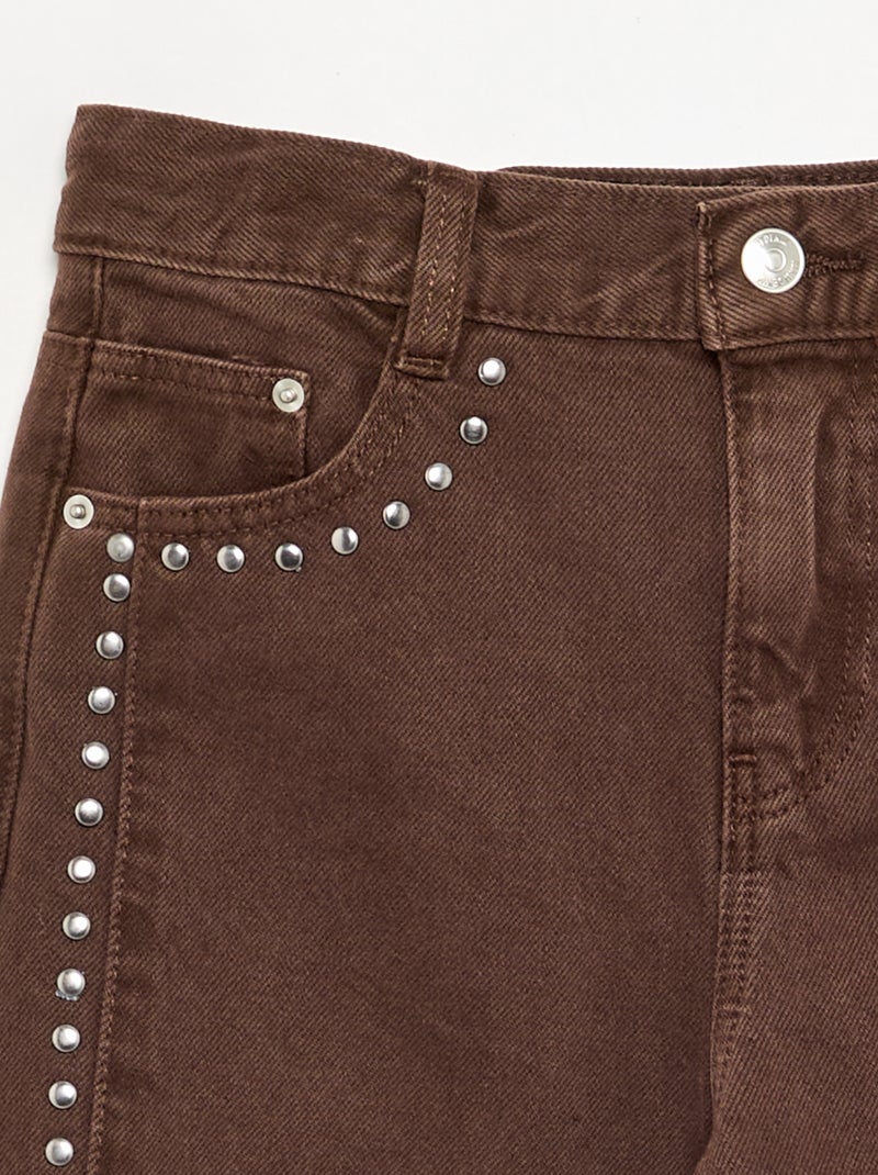 Barrel fit-broek met studs Bruin - Kiabi