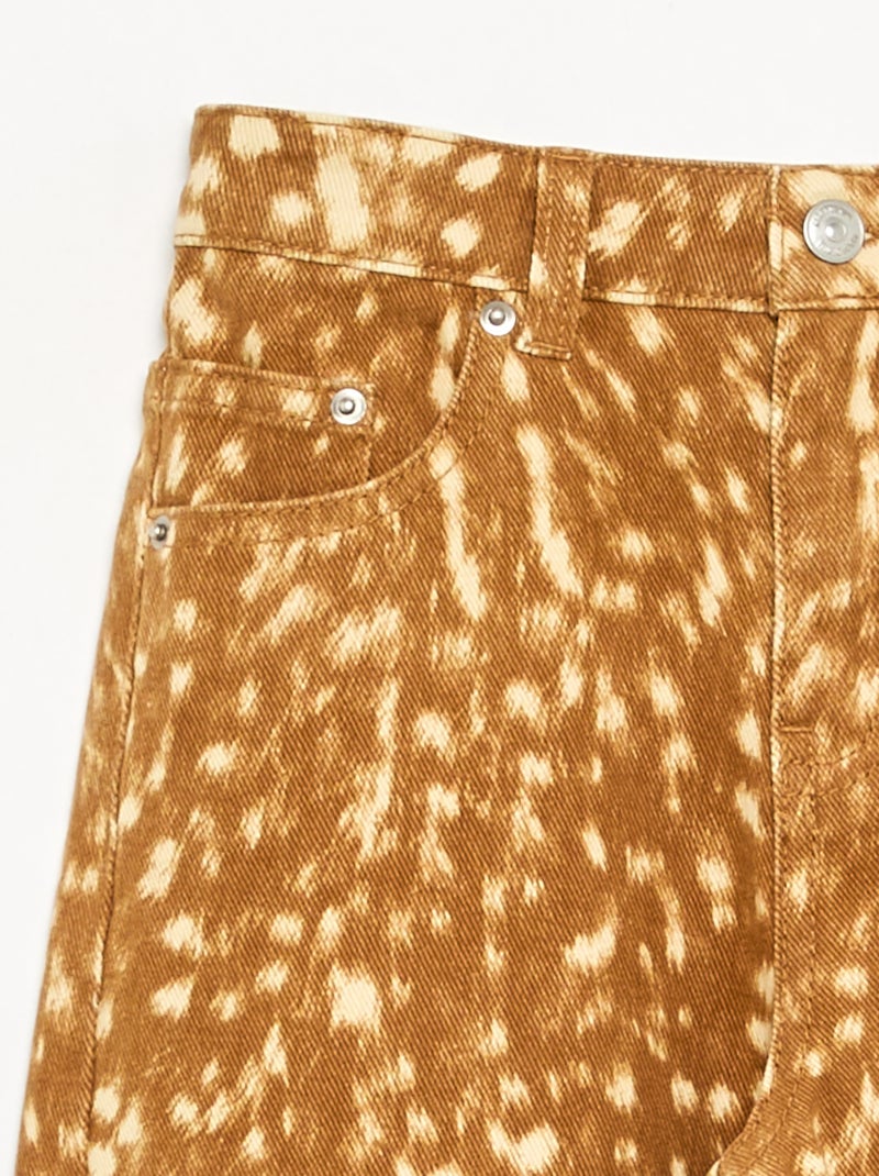 Barrel fit denim broek met 'hertje'-print Biege - Kiabi