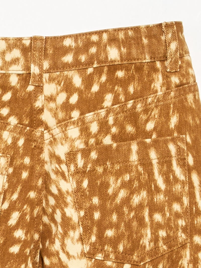 Barrel fit denim broek met 'hertje'-print Biege - Kiabi