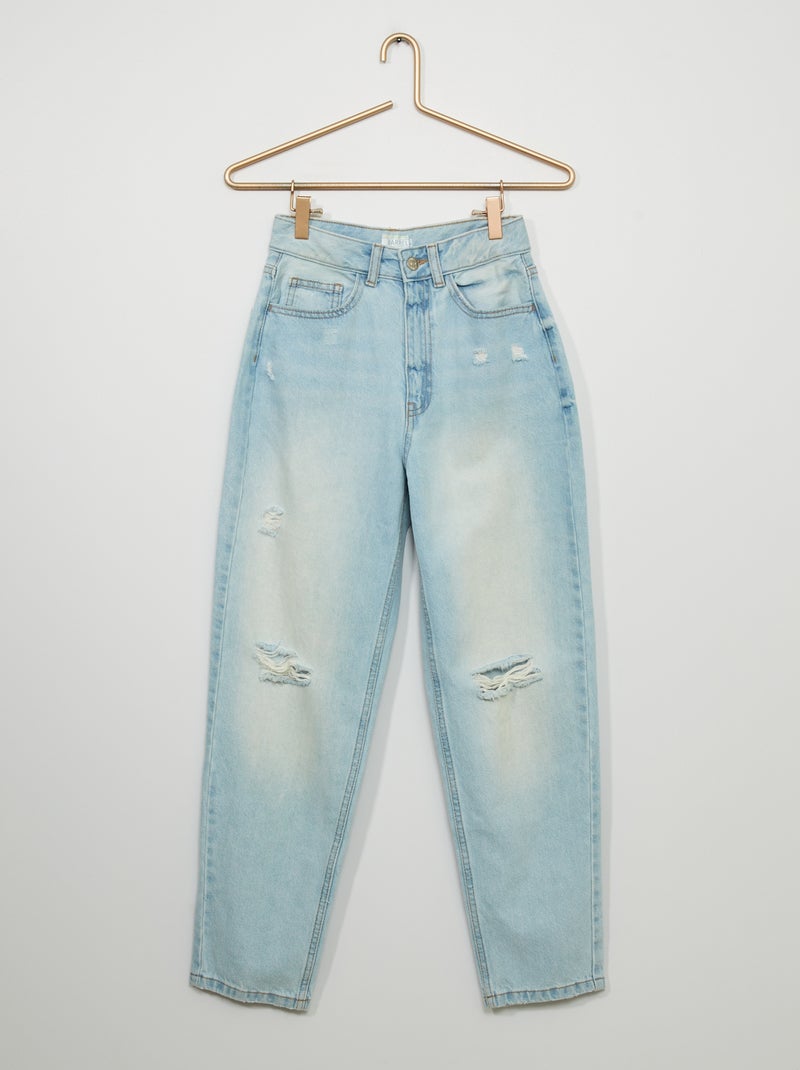 Barrel-jeans met destroy-effect BLAUW - Kiabi