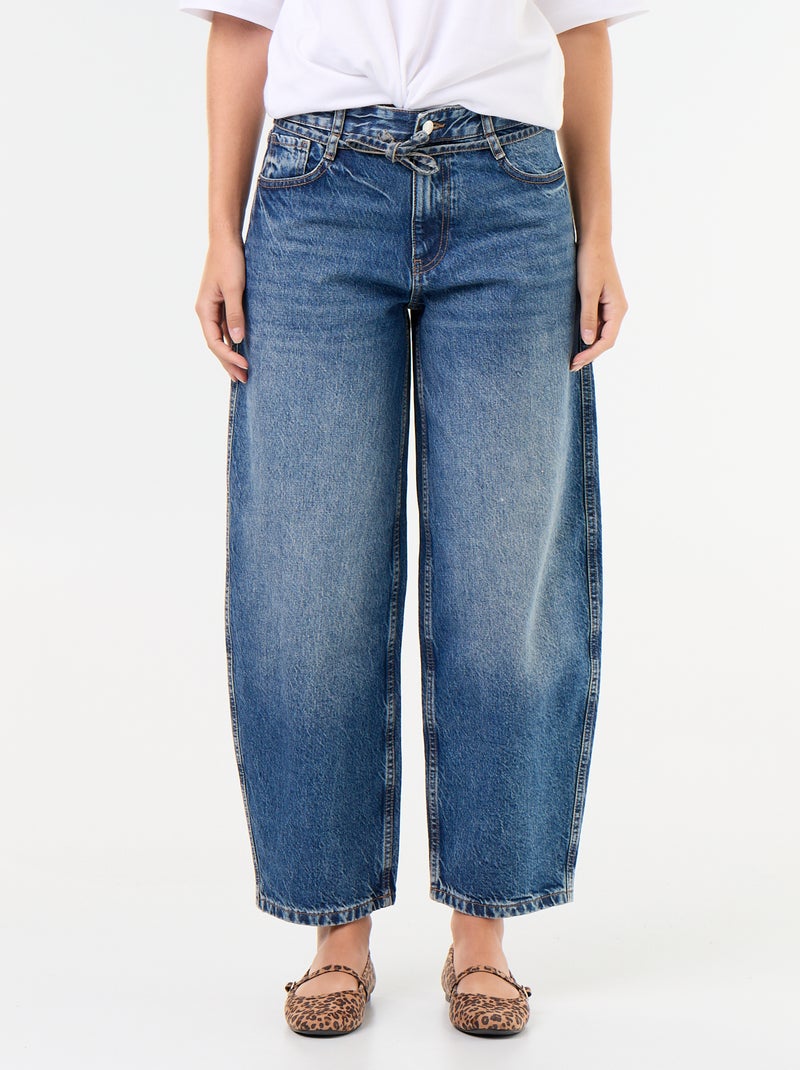 Barrel jeans met strikceintuur Blauw - Kiabi