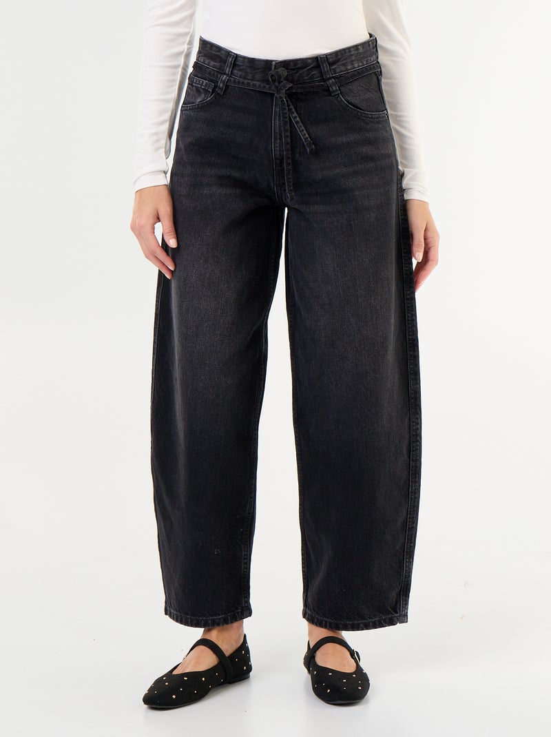 Barrel jeans met strikceintuur Zwart - Kiabi