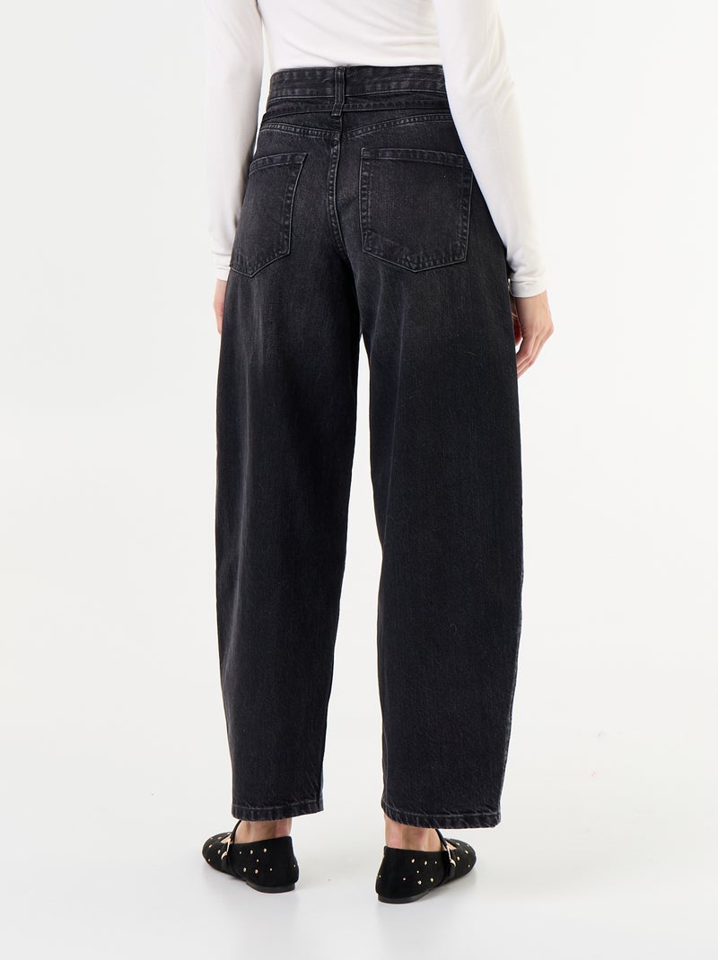 Barrel jeans met strikceintuur Zwart - Kiabi