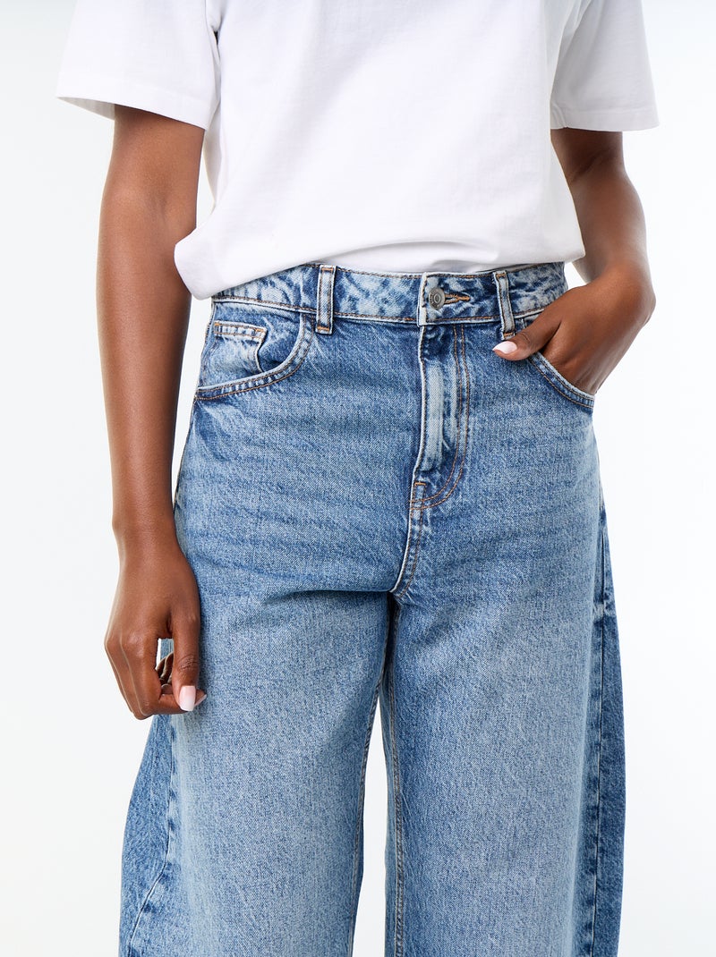 Barrel jeans / wijde pasvorm hoge taille Blauw - Kiabi