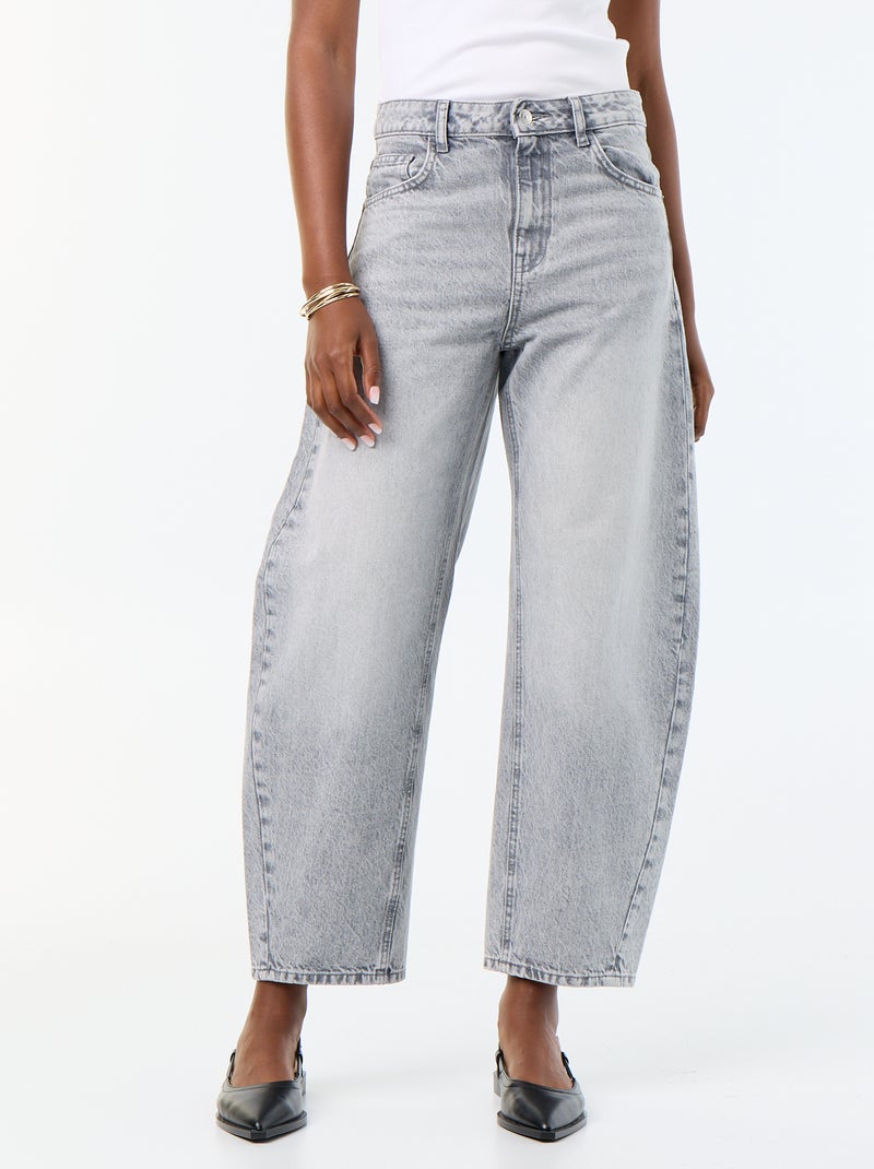 Barrel jeans / wijde pasvorm hoge taille Grijs - Kiabi