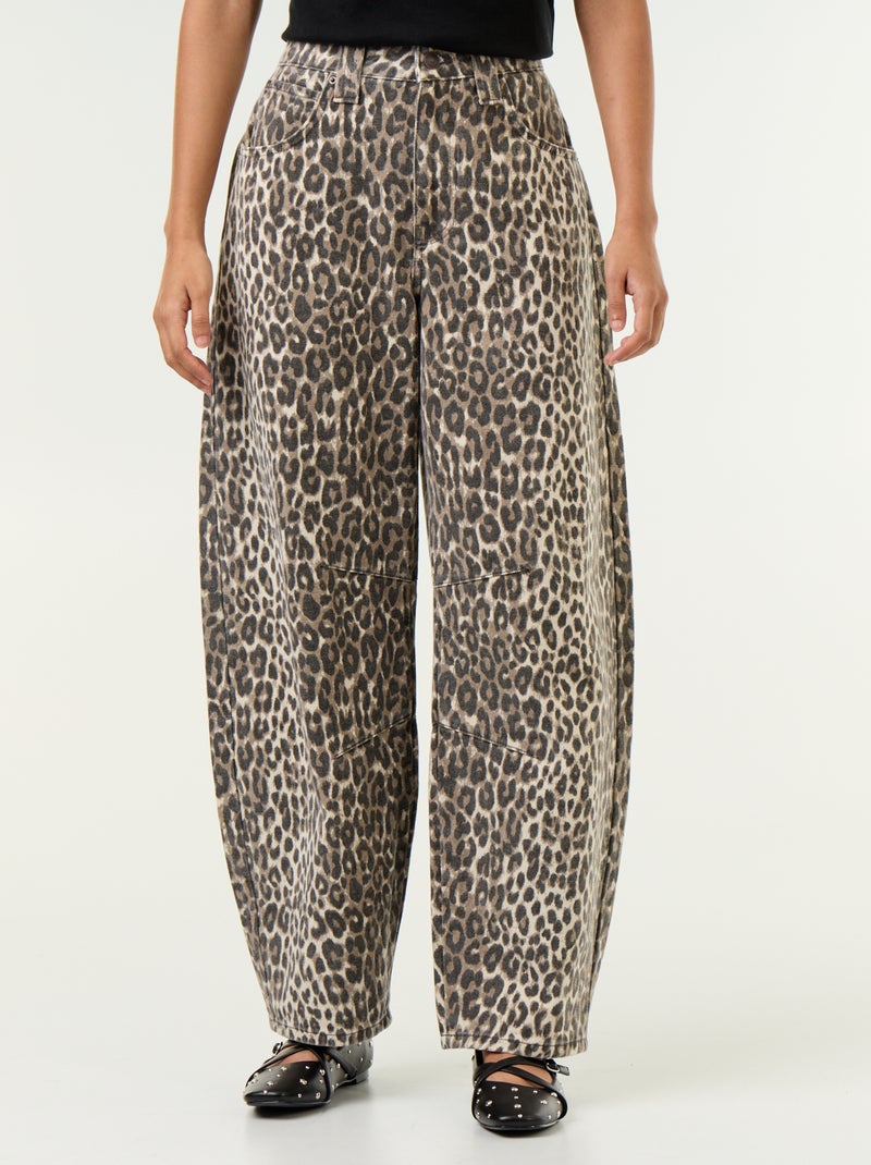 Barreljeans met luipaardprint Bruin - Kiabi