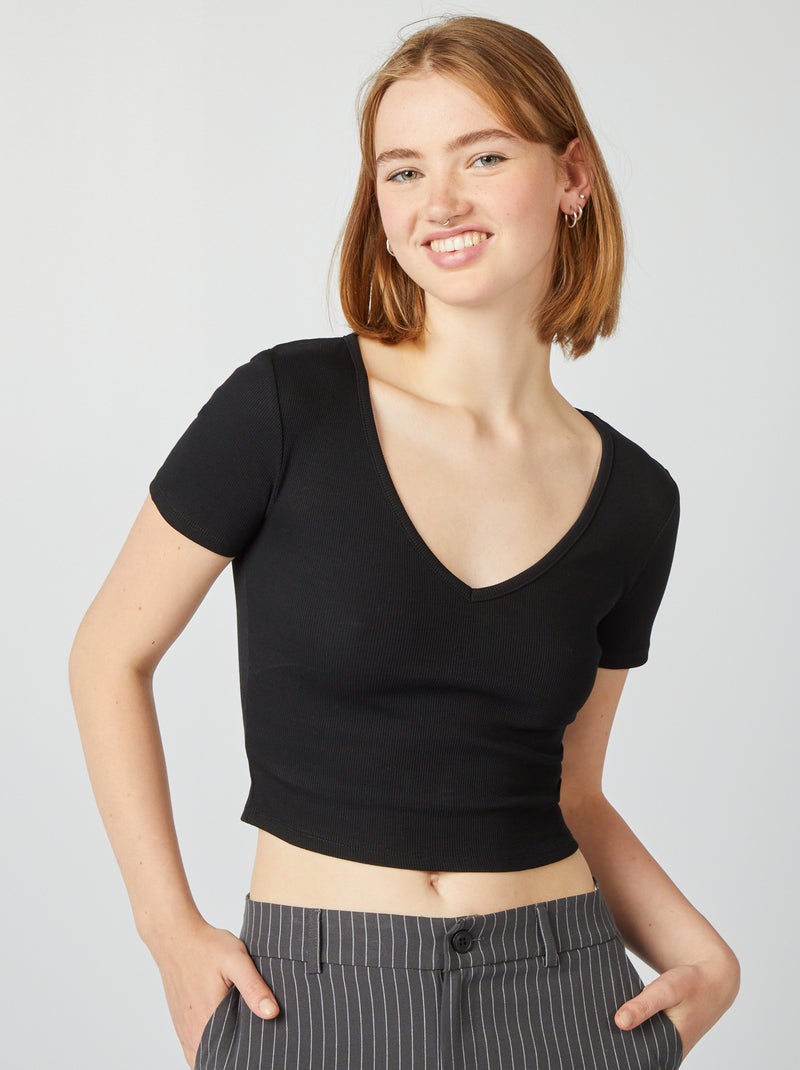 Basic cropped T-shirt zwart - Kiabi