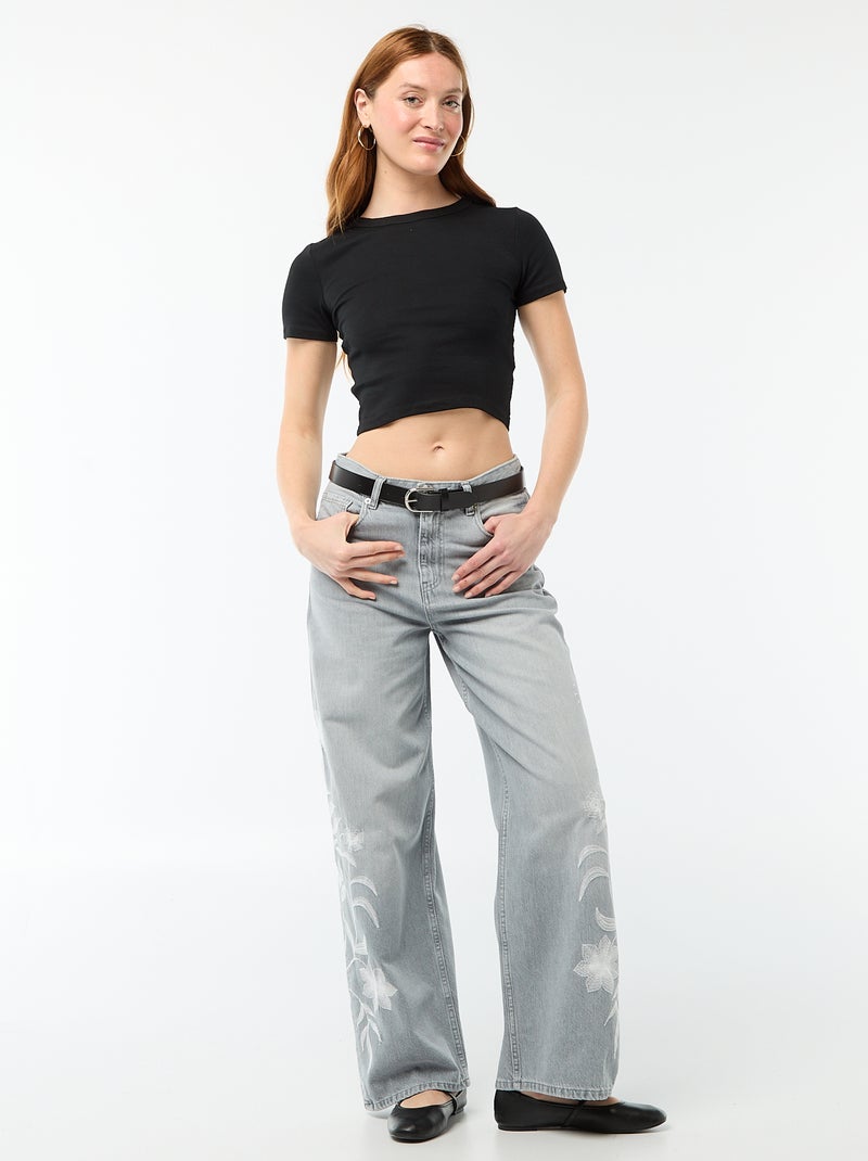 Basic cropped T-shirt zwart - Kiabi