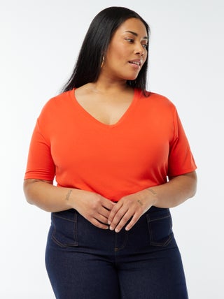 Basic, effen T-shirt met V-hals