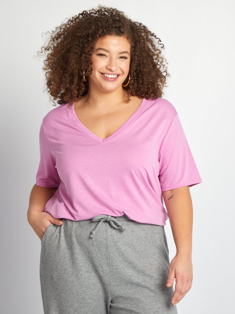 Basic, effen T-shirt met V-hals ROSE - Kiabi