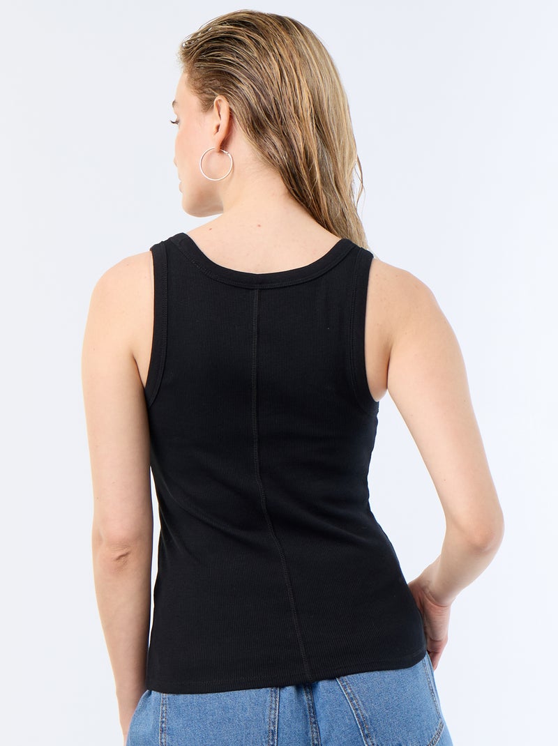 Basic geribbelde top Zwart - Kiabi