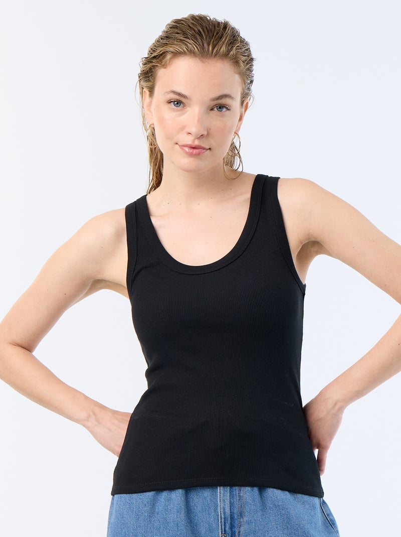 Basic geribbelde top Zwart - Kiabi