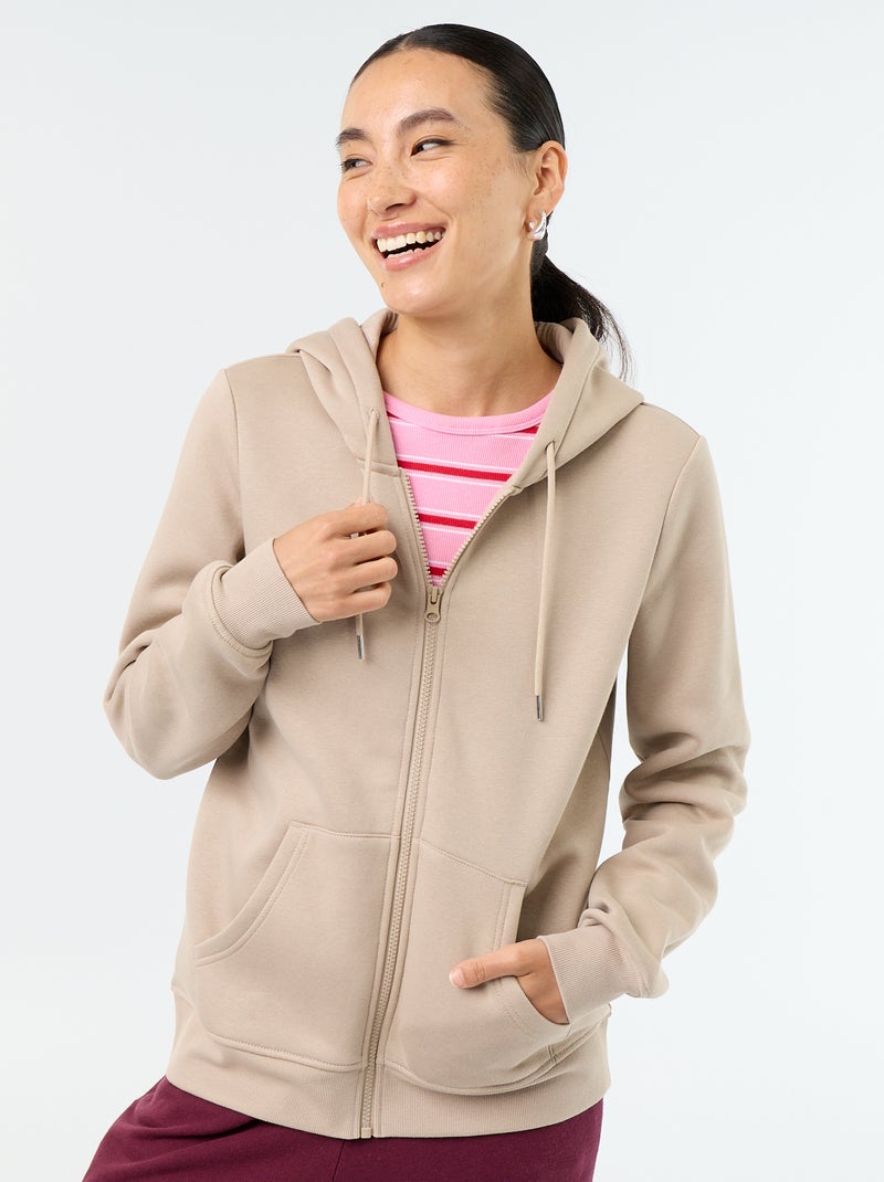 Basic hoodie met rits Biege - Kiabi
