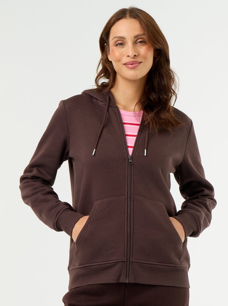 Basic hoodie met rits Bruin - Kiabi