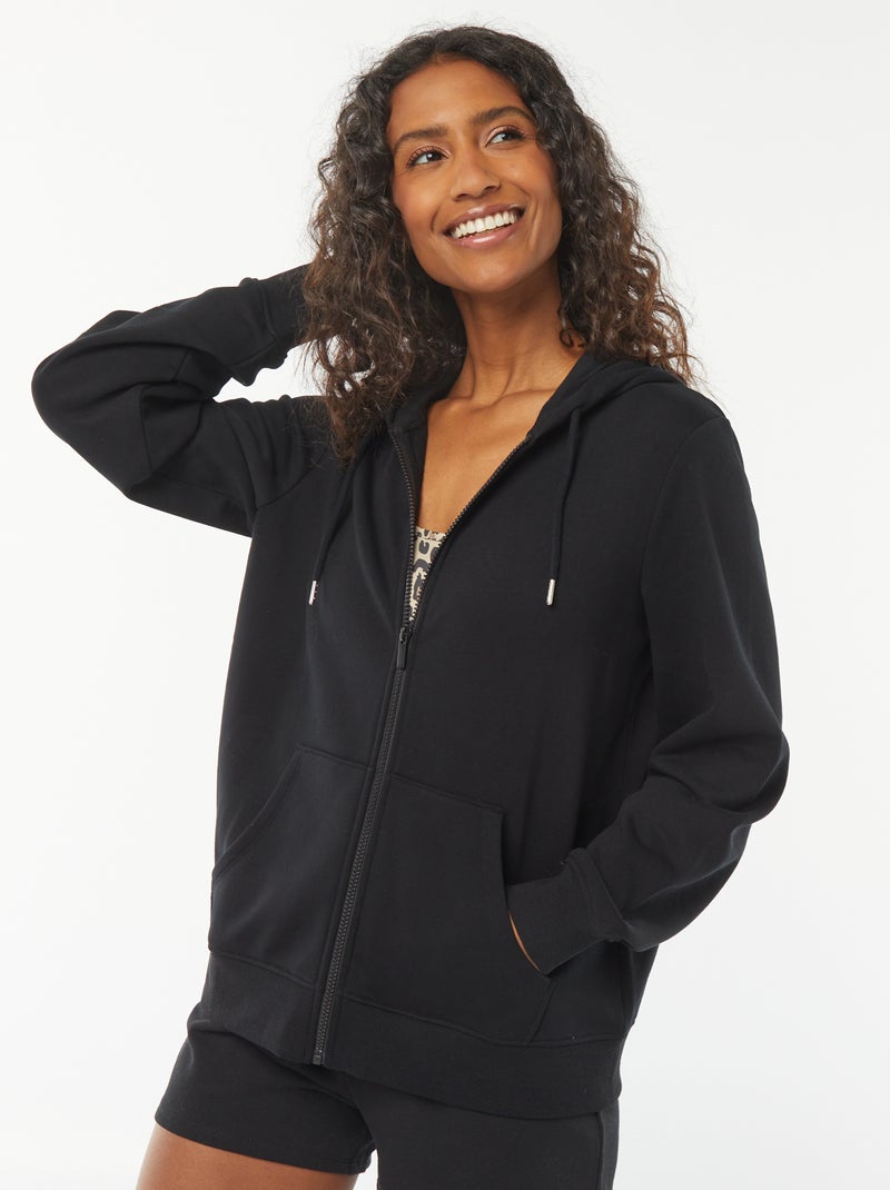 Basic hoodie met rits zwart - Kiabi
