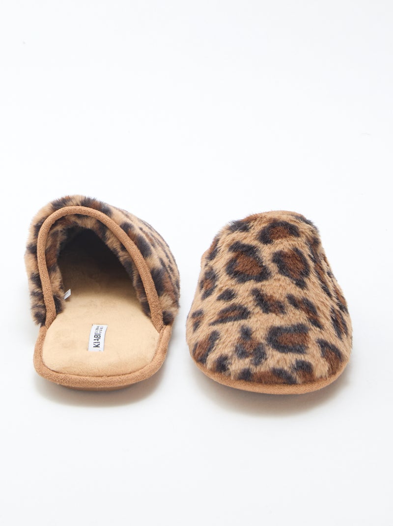 Basic pantoffels van imitatiebont Bruin - Kiabi