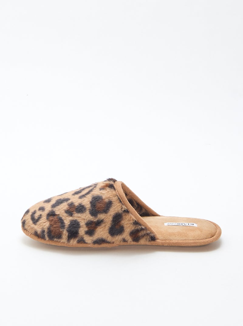 Basic pantoffels van imitatiebont Bruin - Kiabi