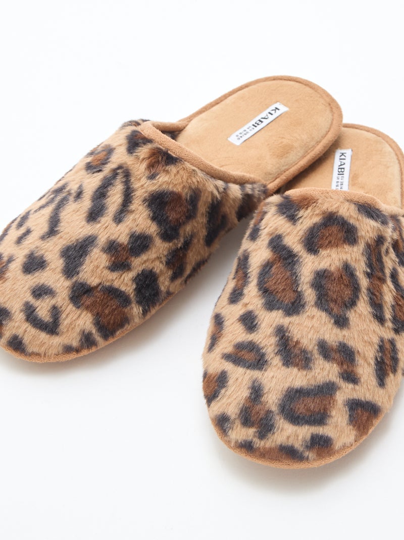 Basic pantoffels van imitatiebont Bruin - Kiabi