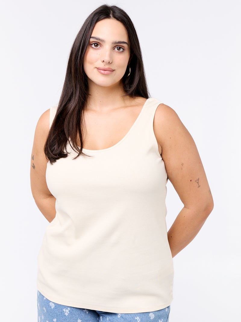 Basic ribgebreide top Wit - Kiabi
