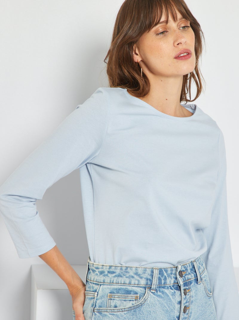 Basic T-shirt met boothals BLAUW - Kiabi