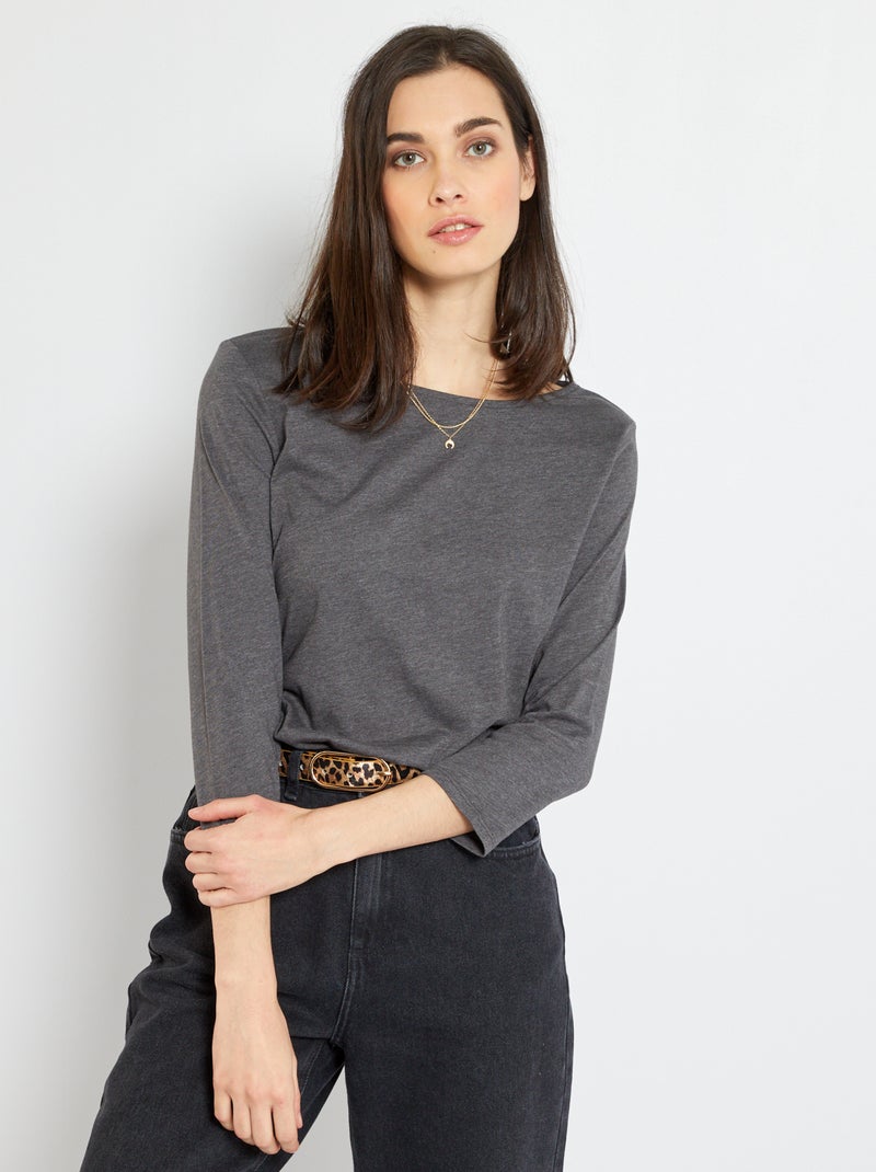 Basic T-shirt met boothals GRIJS - Kiabi