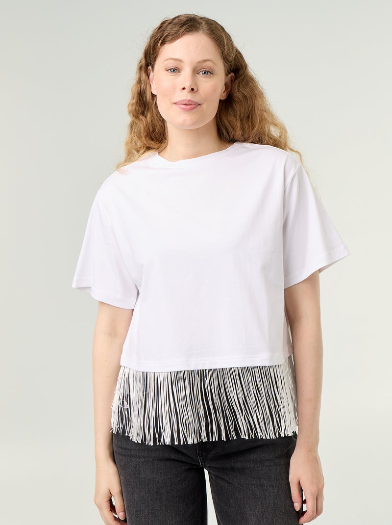 Basic T-shirt met franjes Wit - Kiabi